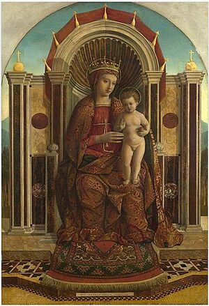 Madonna and Child Enthroned-Gentile Bellini-WikiRug.jpg